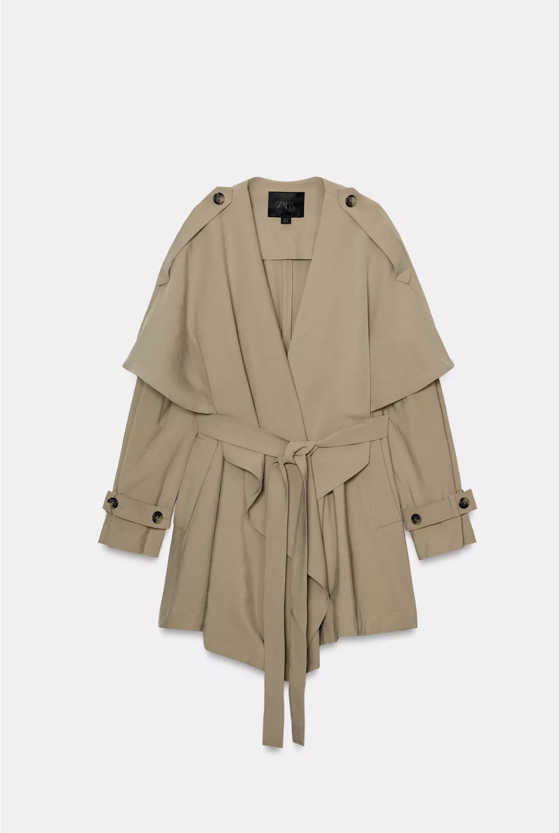Zara ZW Collection Flowy Short Trench Dark Beige Ref 2450/316/731