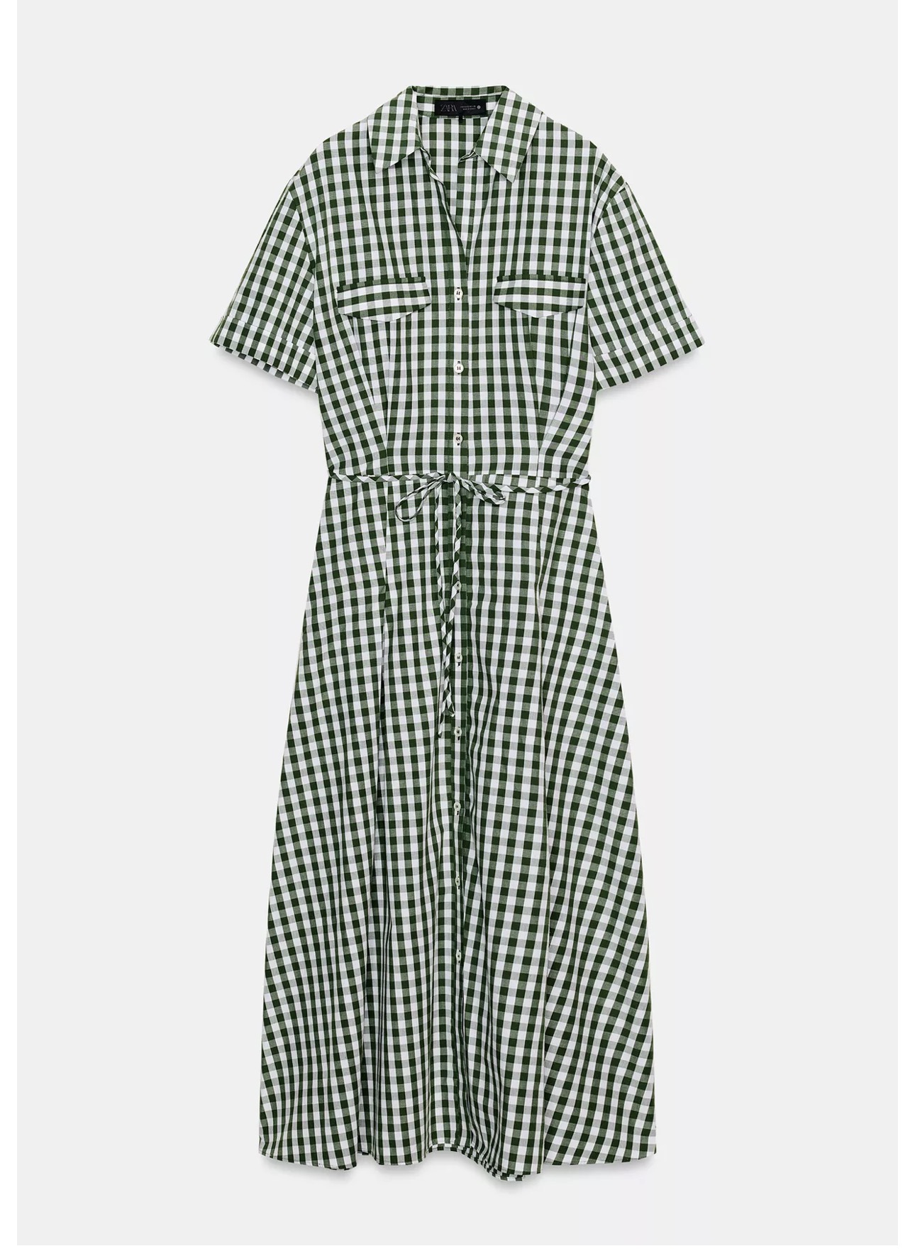 Zara Gingham Check Shirt Dress ZW Collection Green Ref 2507/041/500