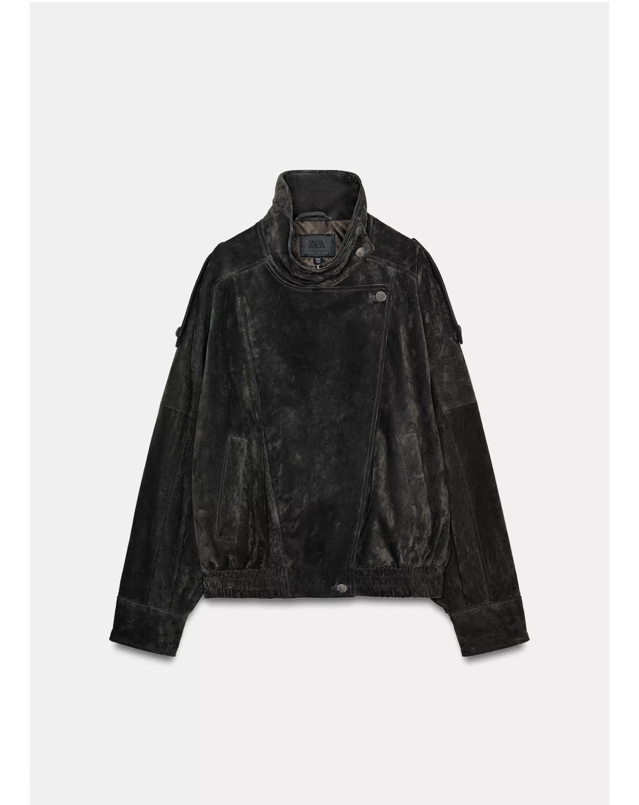 Zara 100% Suede Biker Jacket with Covered Buttons Brown Ref 4341/792/700