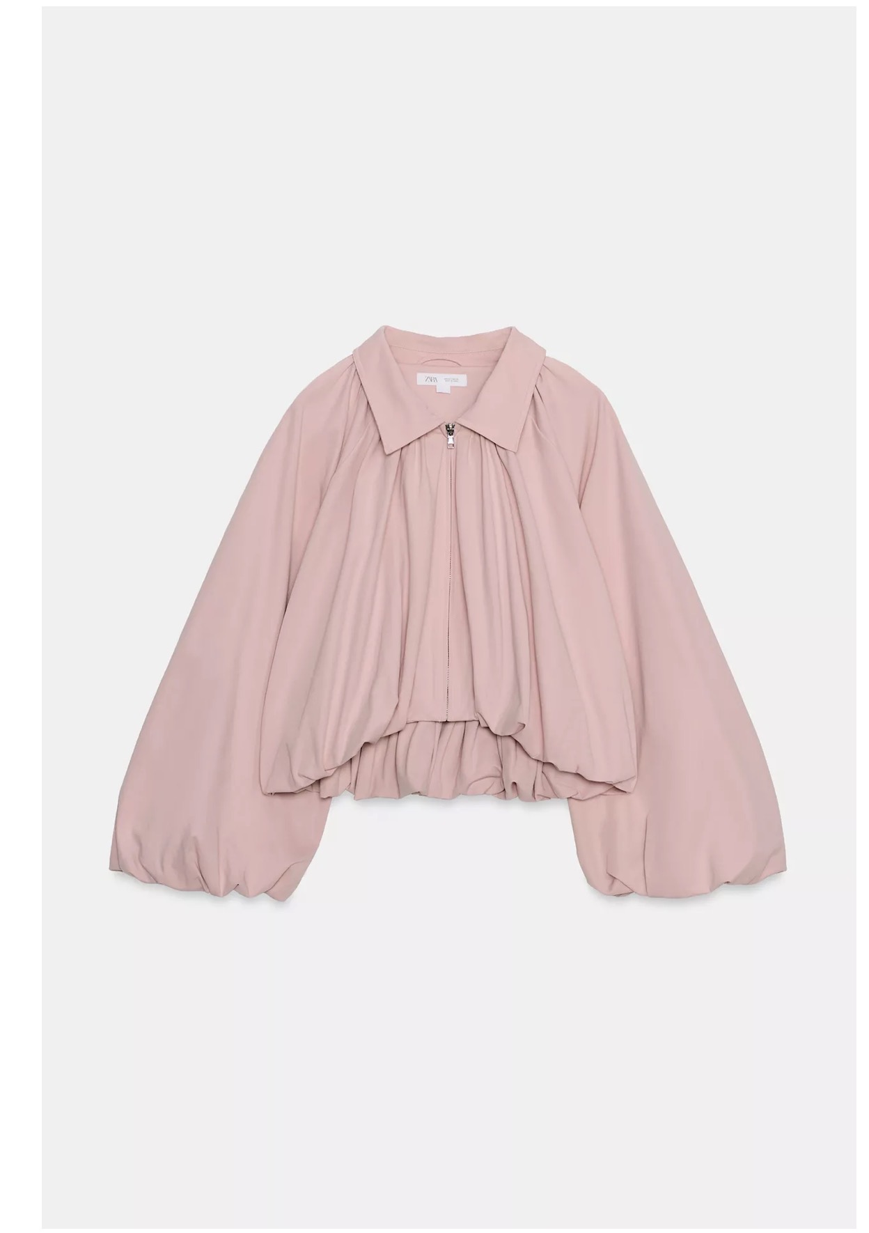 Zara Puff Sleeve Bomber Jacket Chalk Pink Ref 4344/169/601