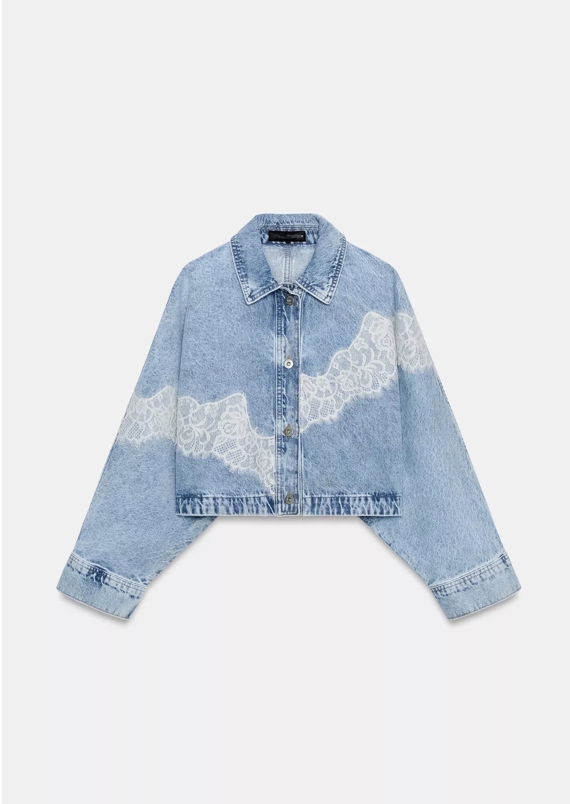 Zara Z1975 Cropped Lace Denim Jacket Zara Z1975 cropped lace denim jacket sold out Zara lace denim jacket Zara 6147/059/427 Mid-Blue Ref 6147/059/427