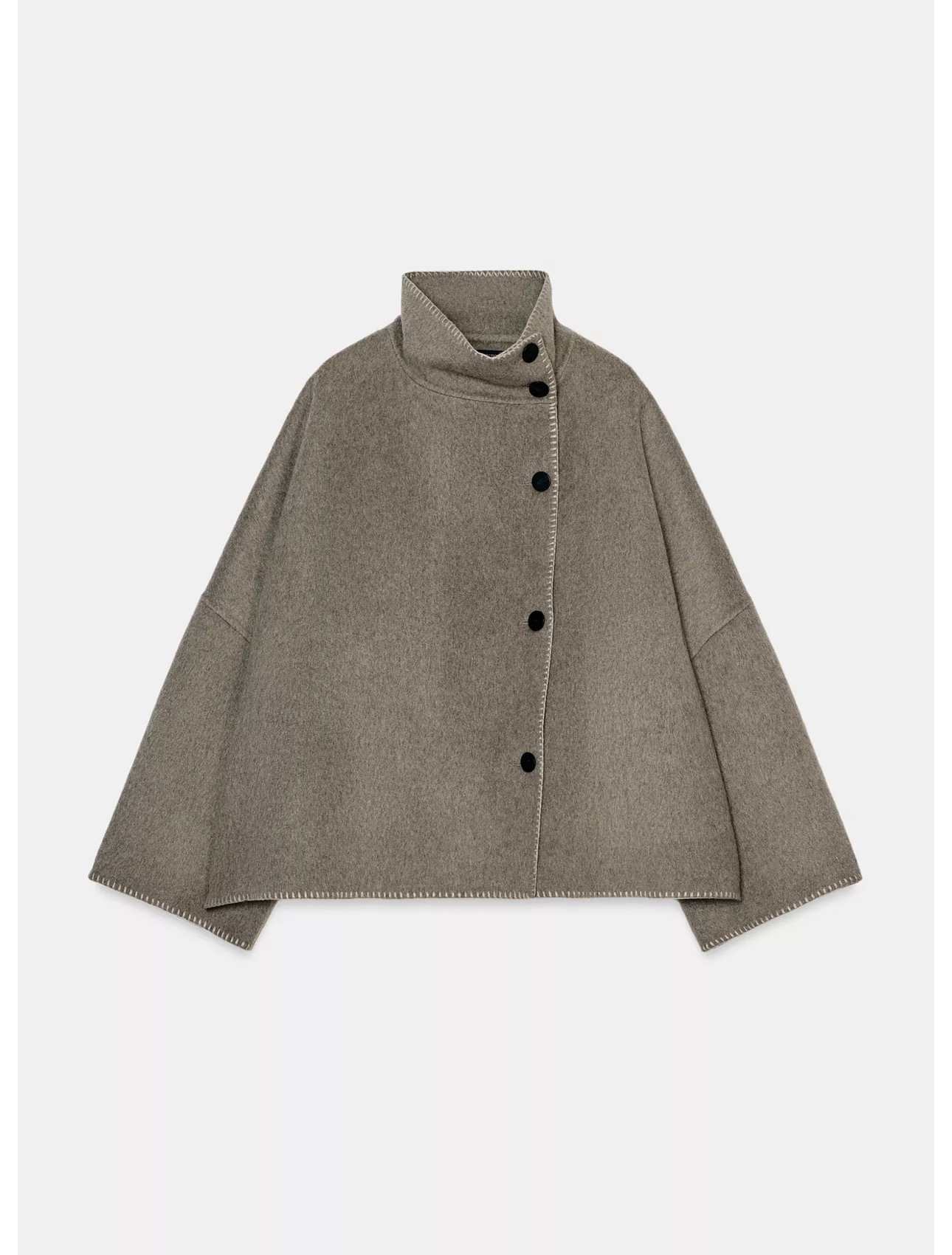 Zara Wool Blend Topstitch Jacket ZW Collection Grey Ref 7522/051/737