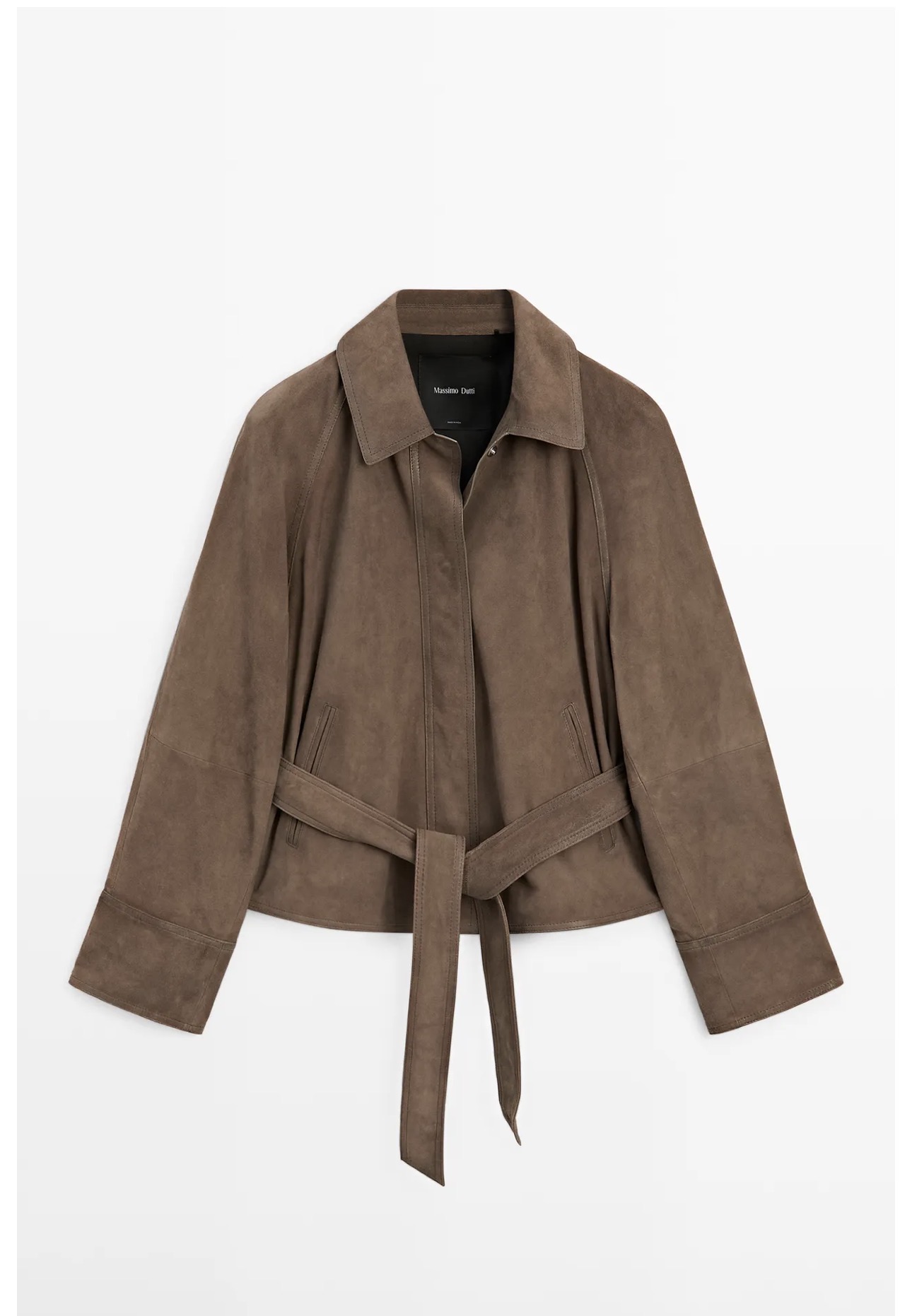 Massimo Dutti Suede Leather Jacket with Belt Black Gold Ref 4714/674/830